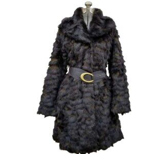 Laundry by Shelli Segal Dark Brown Faux Fur Mink A-Line Belted Coat XS